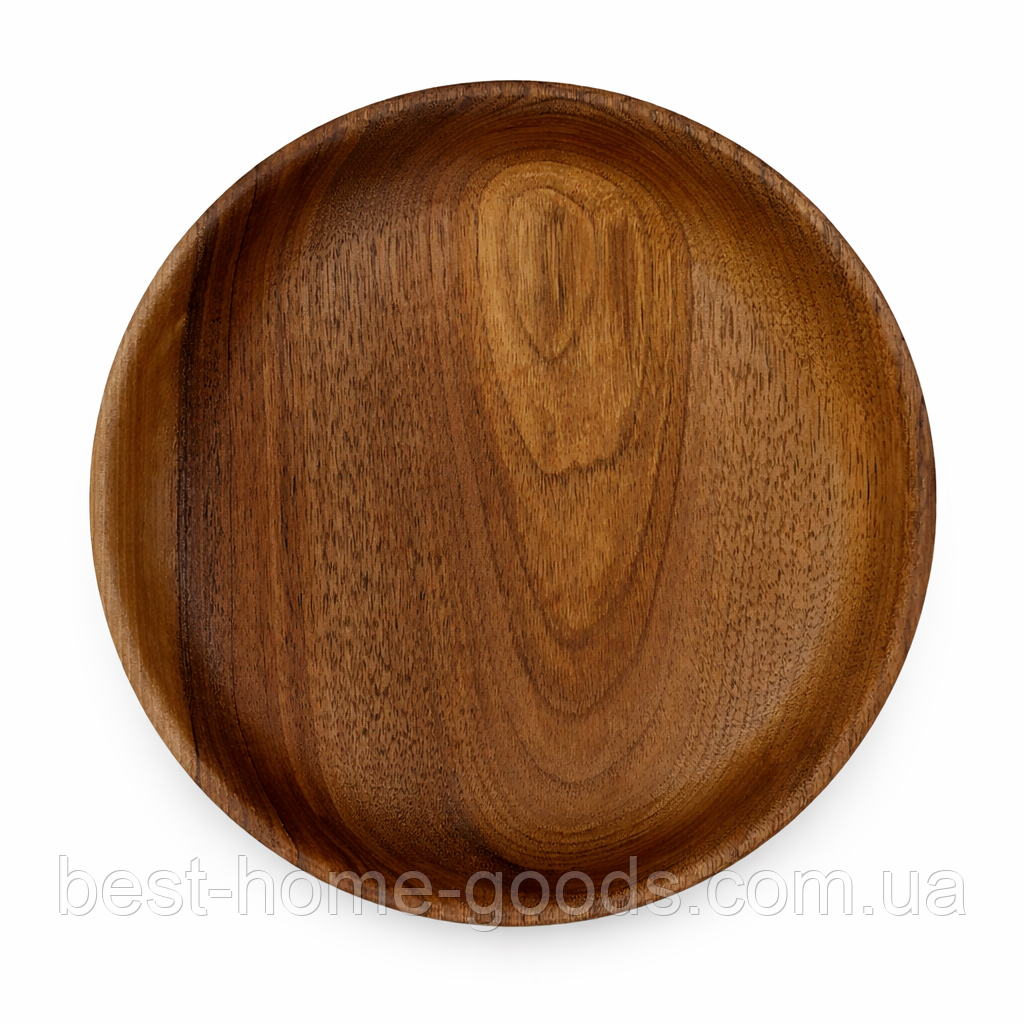Дерев’яна тарілка для подачі з горіха Ø 20 см × 3,8 см │ кругла натуральна екологічна тарілка, фото 1
