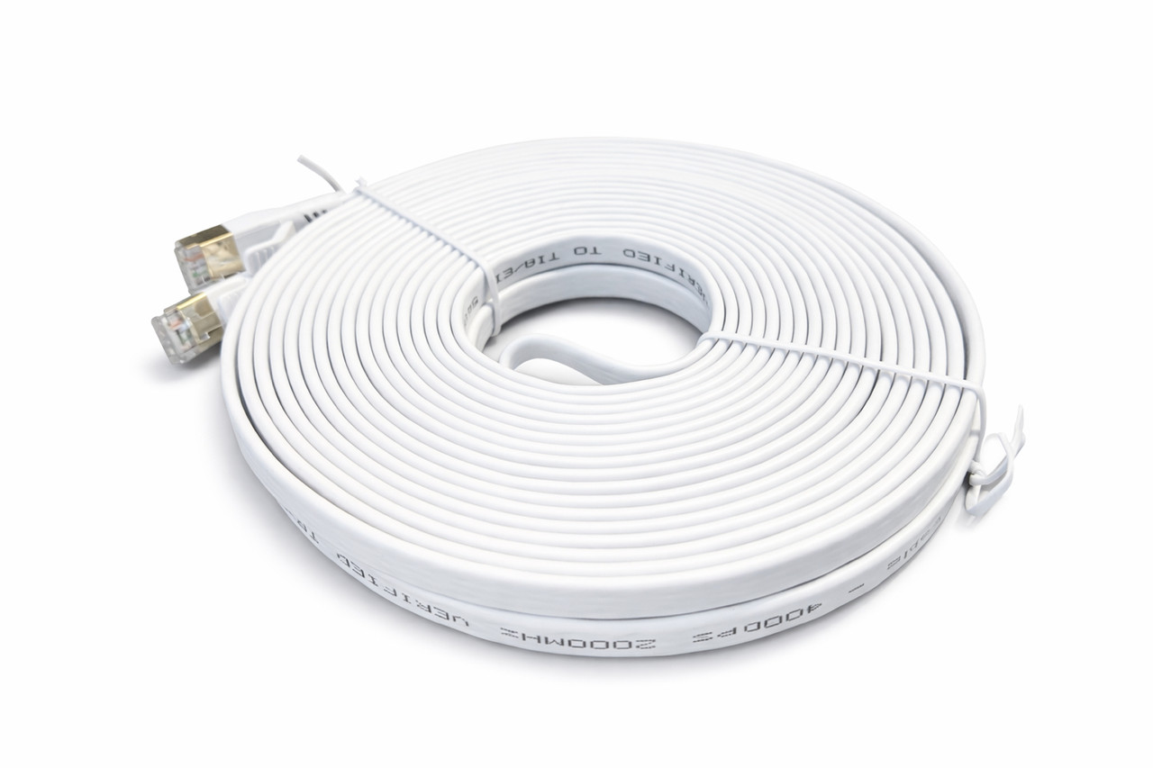 Кабель Ethernet CAT8 RJ45 10 м, плоский, білий, фото 1