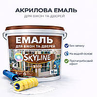 Акрилова емаль для вікон та дверей SkyLine Wood без запаху, з протигрибковим ефектом, біла, 10 л