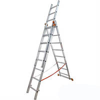 Драбина 01408 BUDFIX універсальна алюмінієва з трьох частин 3х8 сходинок, довжина 4,96 / 2,16 м, вага 11,4 кг