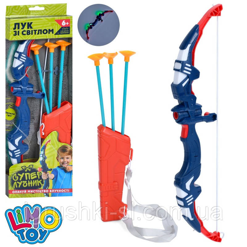 Набір Лук зі стрілами на присосках. Світло, батарейки-таблетки., фото 1