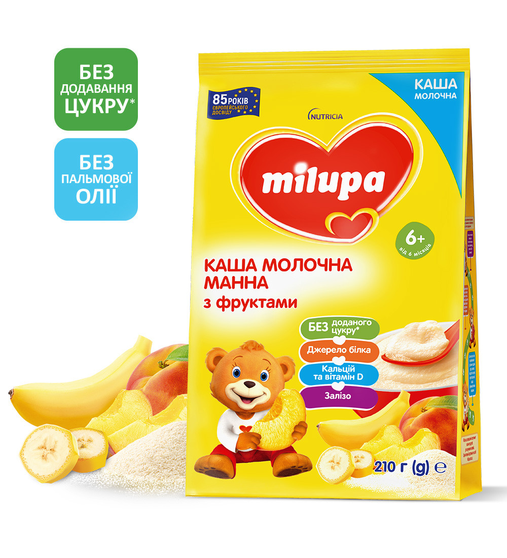 Молочна каша Milupa Манна з фруктами з 6 місяців, 210г.(Мілупа), фото 1