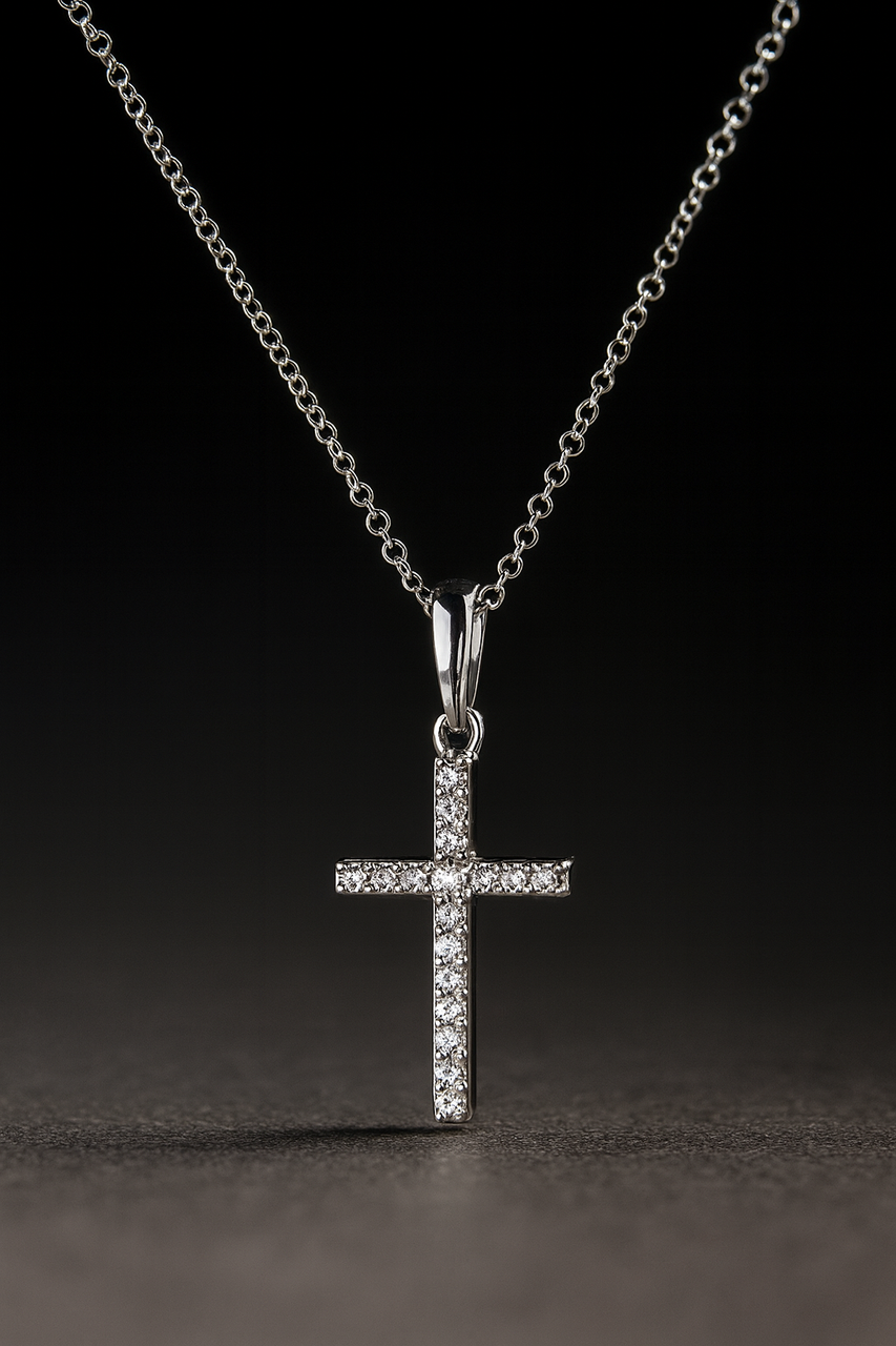 Срібна підвіска «Хрестик» з кубічним цирконієм покритий родієм— витонченість віри та блиску ✨, фото 1