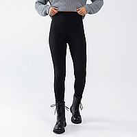 Легінси жіночі на хутрі чорні (трикотаж), теплі зимові лосини з широким поясом, розміри 42-58