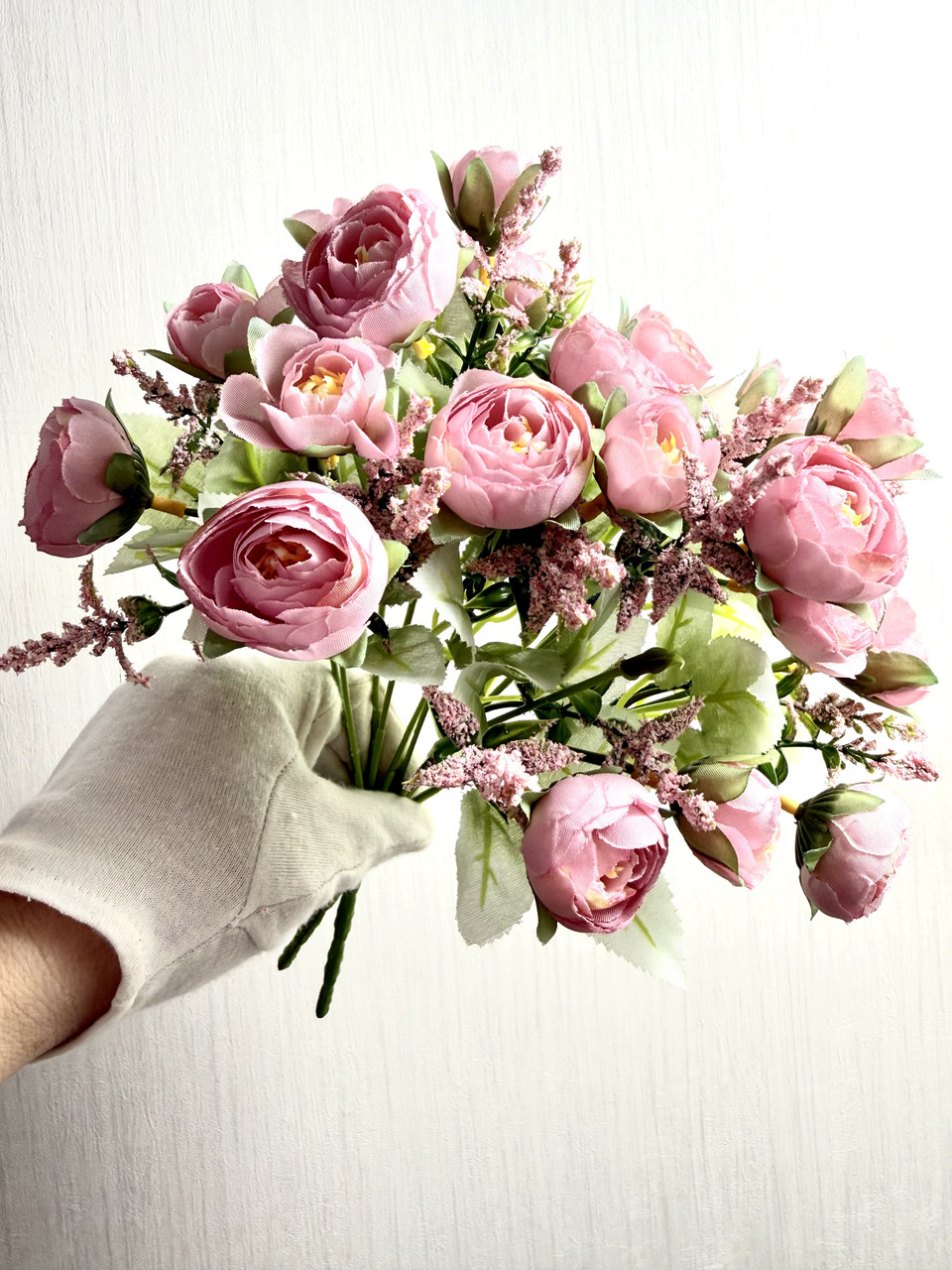 Штучні рананкулюси. Букет штучних ранункулюсів з додатками ( 32 см ), фото 1