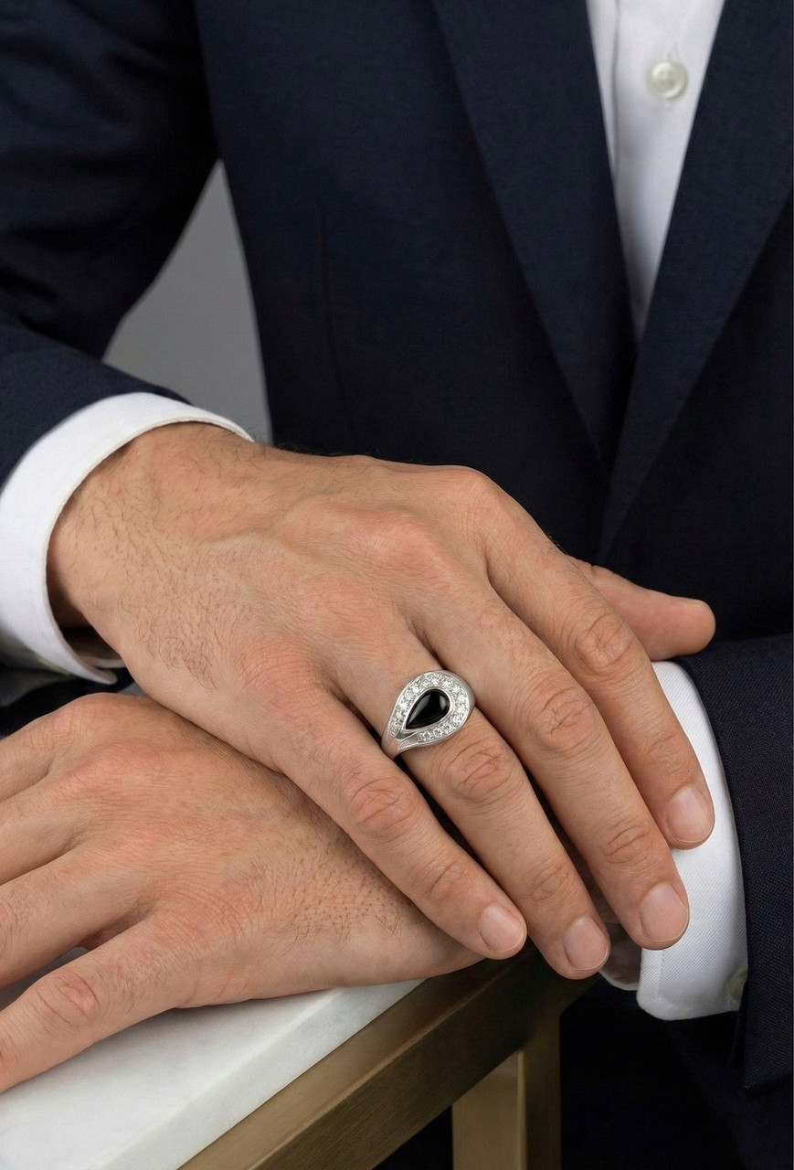 Срібний перстень із чорним кубічним цирконієм, фото 1