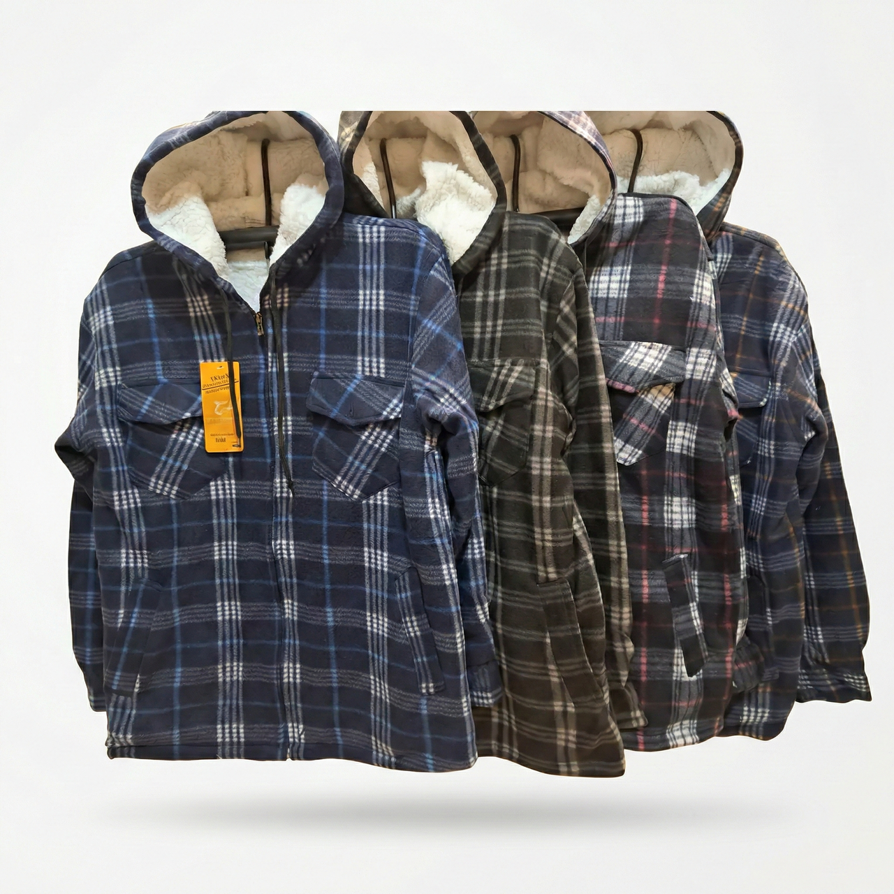 Чоловіча тепла сорочка на хутрі з капюшоном "Дракон" (Dragon), зимова куртка в клітинку на блискавці, розміри XL-5XL, фото 1