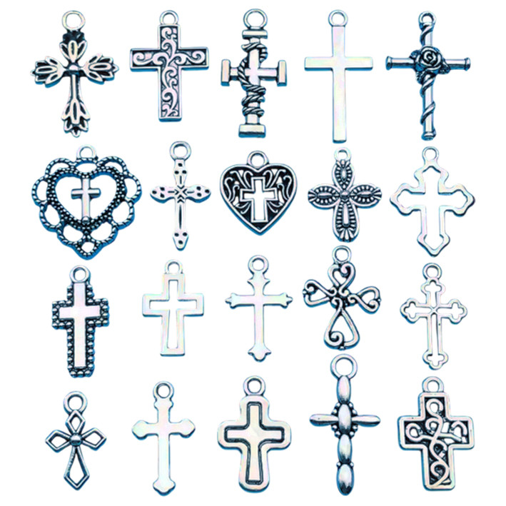 Набір 20 шт Підвіски Хрест, Розмір від 15 до 27 мм, Кулони Колір Срібний, Рукоділля, Фурнітура для Біжутерії, фото 1