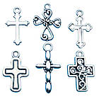Набір 20 шт Підвіски Хрест, Розмір від 15 до 27 мм, Кулони Колір Срібний, Рукоділля, Фурнітура для Біжутерії, фото 2