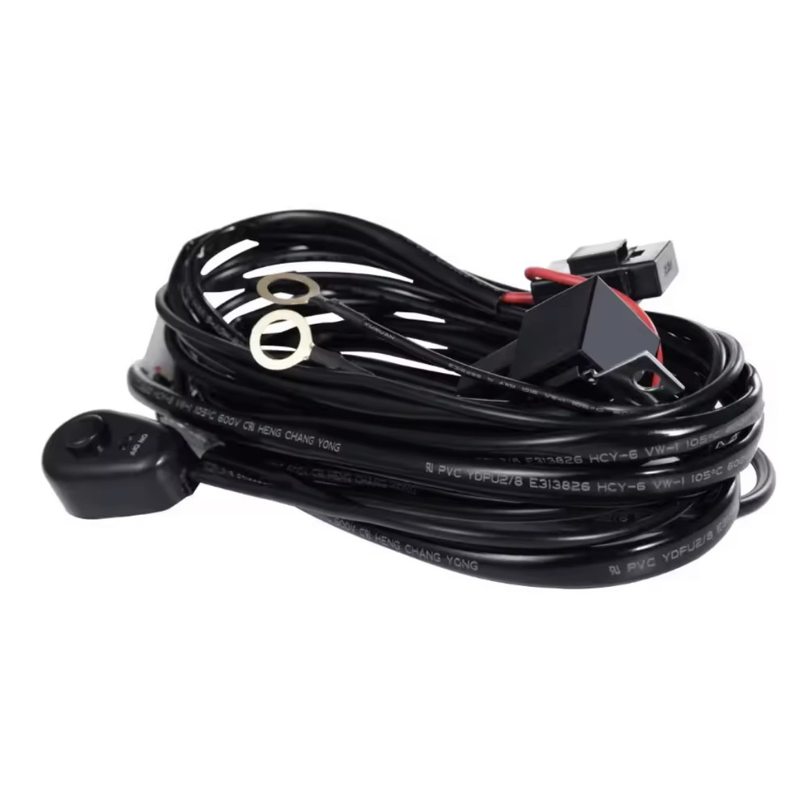 Комплект проводки, проводів з кнопкою включення та реле підключення світлодіодних фар, туманок, LED балок, фото 1