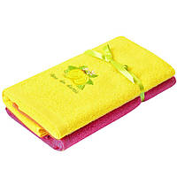 Набір рушників 2 шт 40х70 рушник серветка махрова кухонна бавовна натуральна з вишивкою лимони