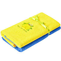 Набір рушників 2 шт 40х70 рушник серветка махрова кухонна бавовна натуральна з вишивкою лимони