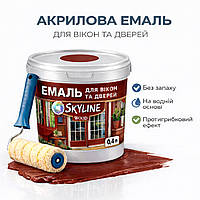 Акрилова емаль для вікон та дверей SkyLine Wood без запаху, з протигрибковим ефектом, червоно-коричнева, 0.4 л