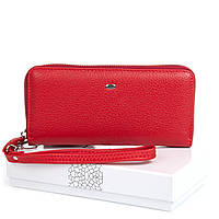Кошелек на молнии змейке женский кожаный натуральный матовый красный с ручкой Dr. Bond W38