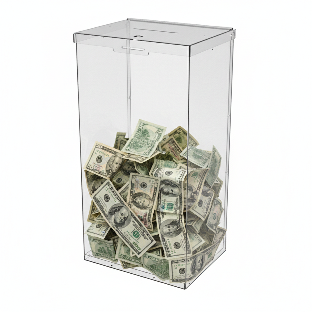 Скринька EKOSTAR з замком для пожертв та збору грошей 260x200x500. Об'єм 26 літрів, фото 1