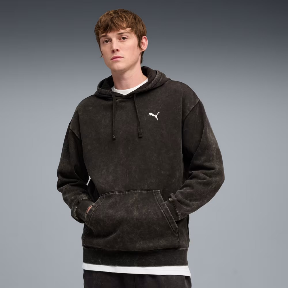 Худі чоловіче Puma Essentials Elevated Relaxed Wash Hoodie Men 688049 01 (чорна, бавовна, тепла, фліс, спортивна, бренд пума)