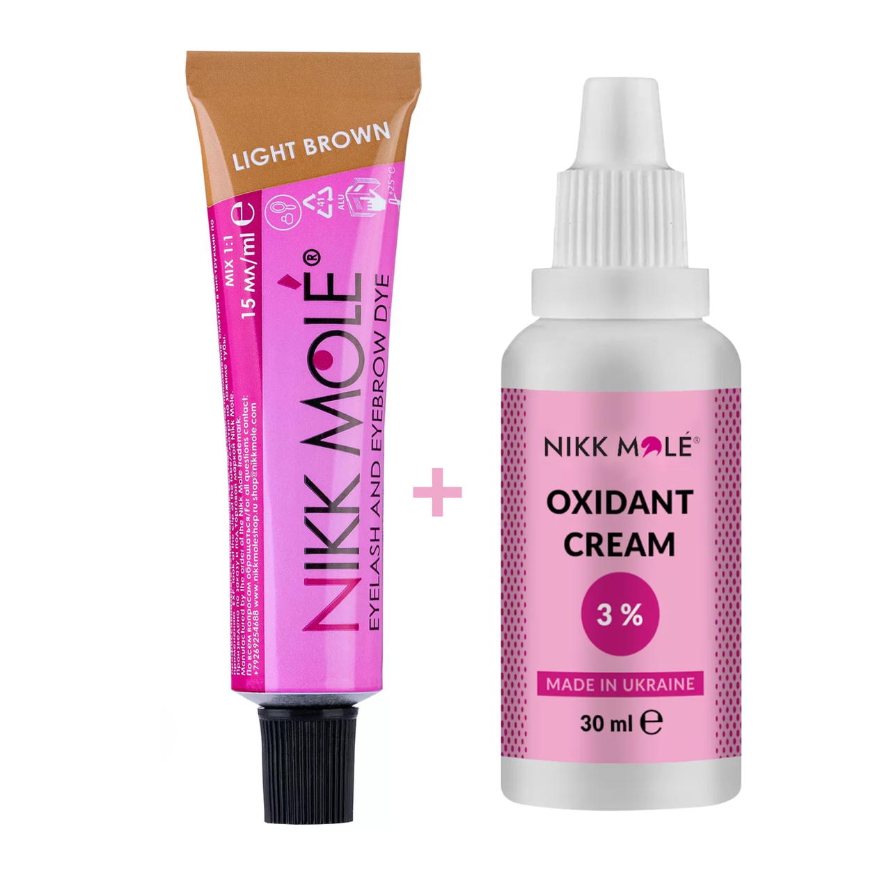 Світло-коричнева фарба 15 мл + окислювач 3% для брів та вій Nikk Mole