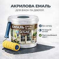 Акрилова емаль для вікон та дверей SkyLine Wood без запаху, з протигрибковим ефектом, графітова, 0.4 л