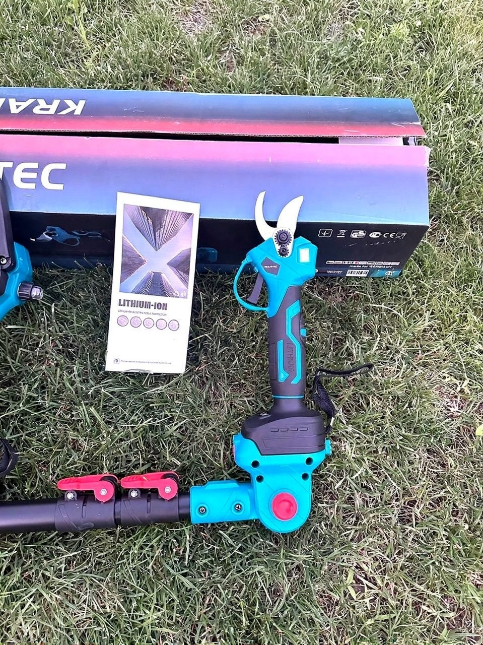 Садовий набір інструменту Krafftec 3в1 з секатором DUP570, міні пилою DUC170Z та штангою 2.7 м 42 В, фото 1