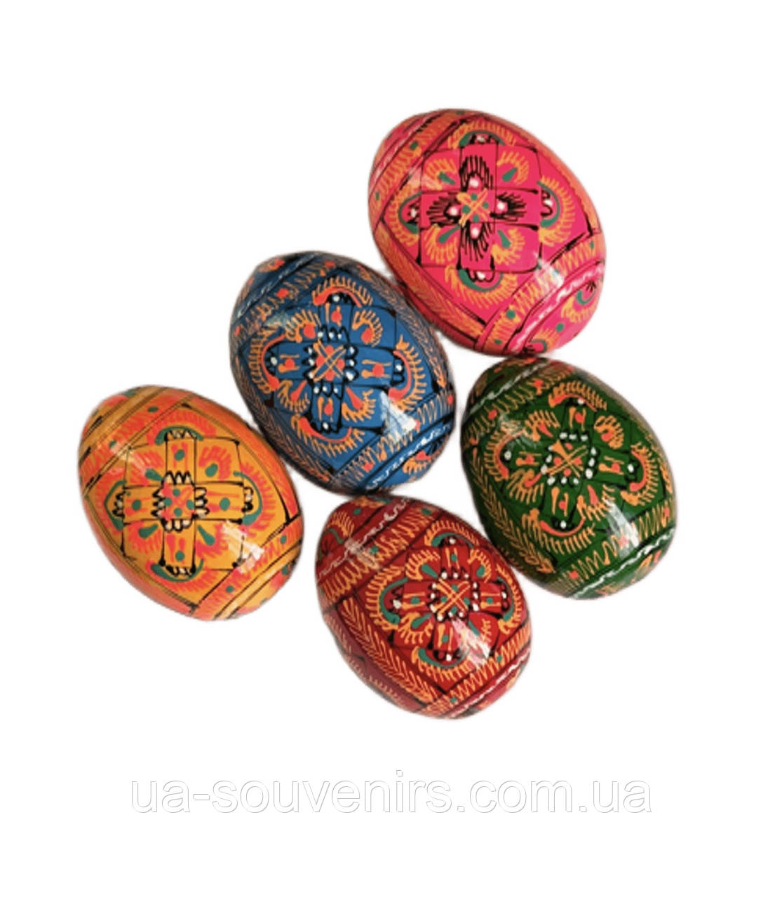 Великодні писанки дерев'яні набір 5 шт. кольорові / Писанка розписна з дерева декоративна з орнаментом, фото 1