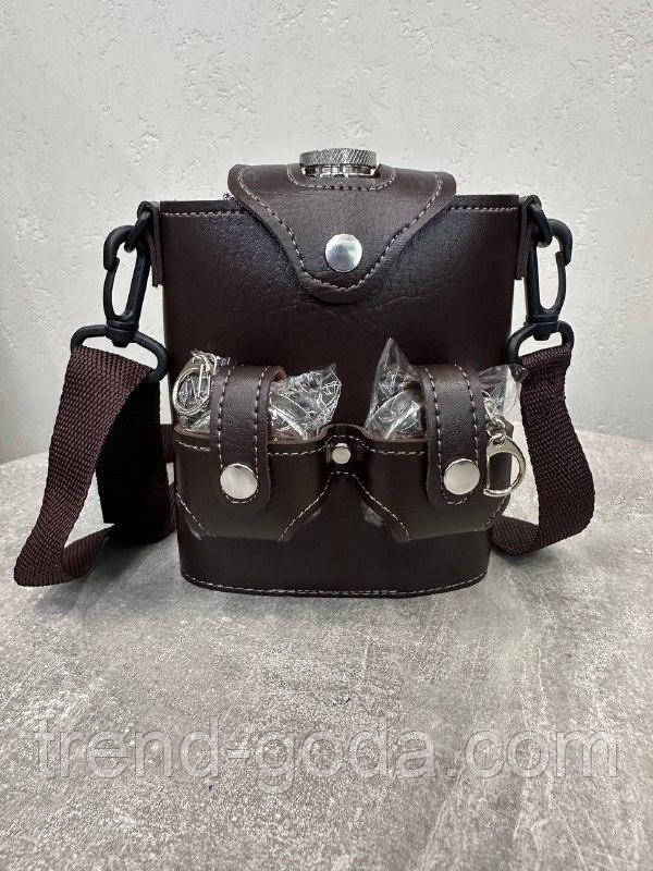 Набір фляга и розкладні два склянки в сумці Подарункова металева фляга та склянки для алкоголю, фото 1