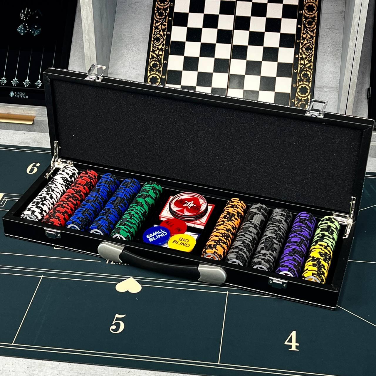 Покерний набір на 500 фішок (14г фішка) з номінолом, фото 1