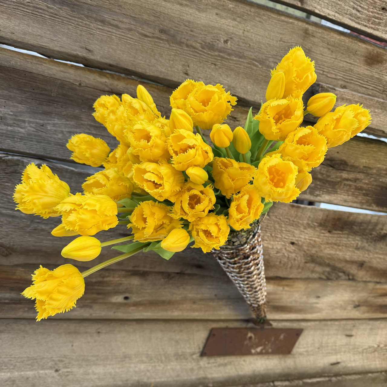 Тюльпани штучні латексні жовтий букет 5 шт гелеві 44 см, фото 1