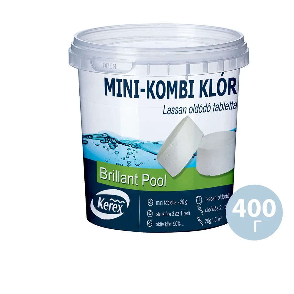 Таблетки для басейну MINI «Комбі хлор 3 в 1»Kerex 80008, 400 г (Угорщина). Препарат для очищення від слизу