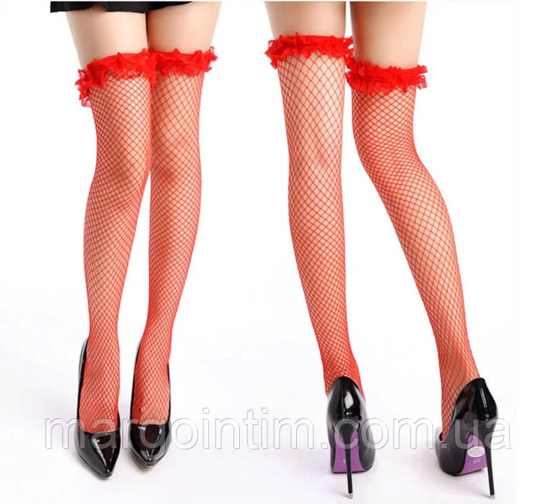 Панчохи сіточка з рюшами / гумкою ЧЕРВОНІ 1р, фото 1