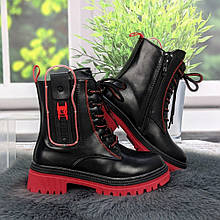 Черевики дитячі для дівчинки Y.TOP чорні з червоним демісезонні 5437