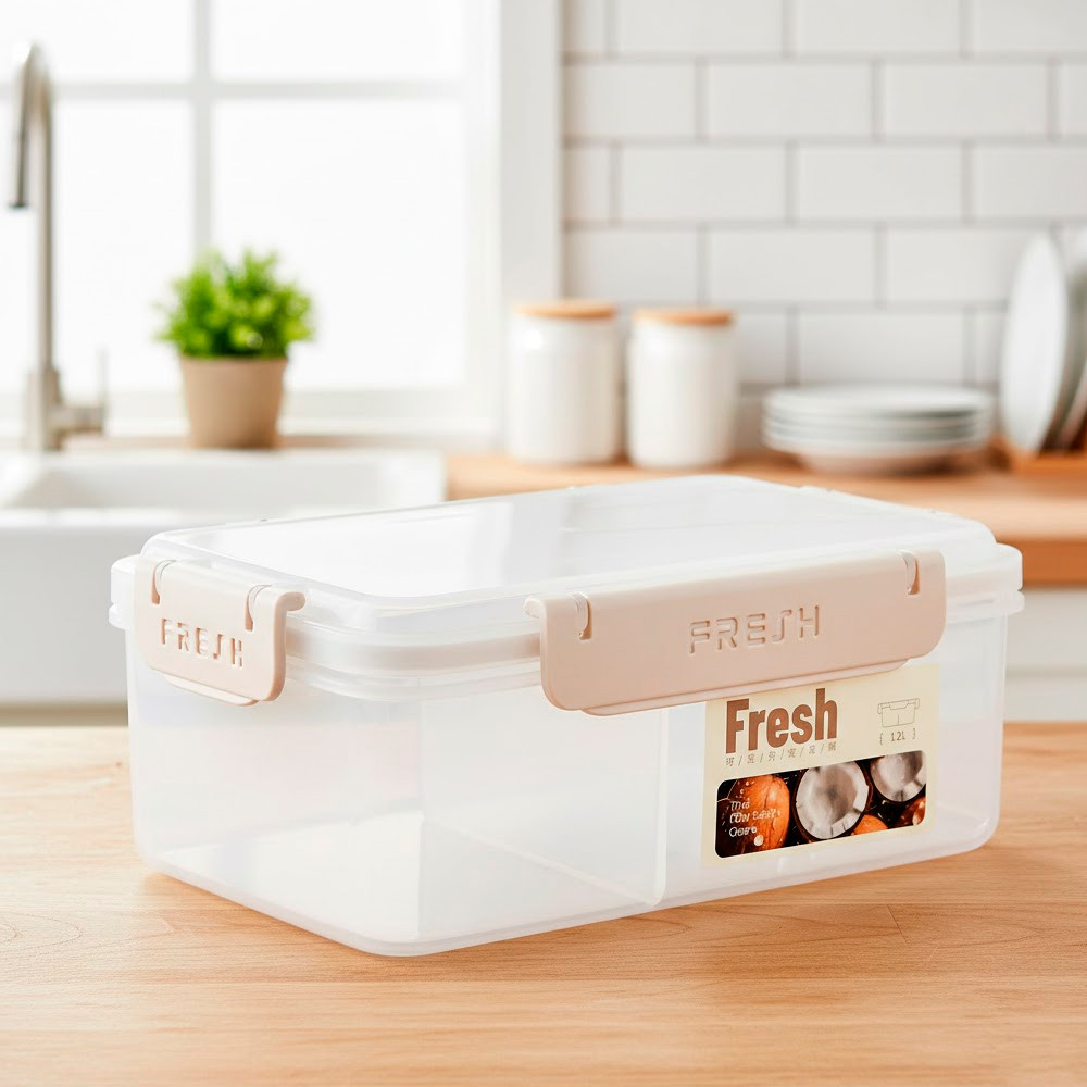 Ланчбокс 1,2л з роздільником та кришкою прямокутний харчовий контейнер Fresh / Контейнер для їжі / Герметичний бокс, фото 1