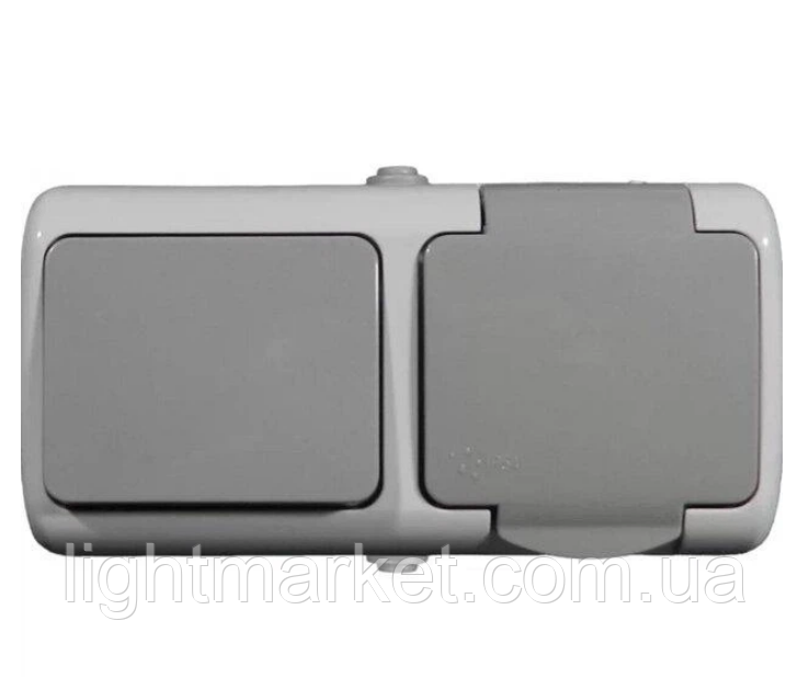 Блок 1-й вимикач + 1-а розетка накладний із з/к, фото 1