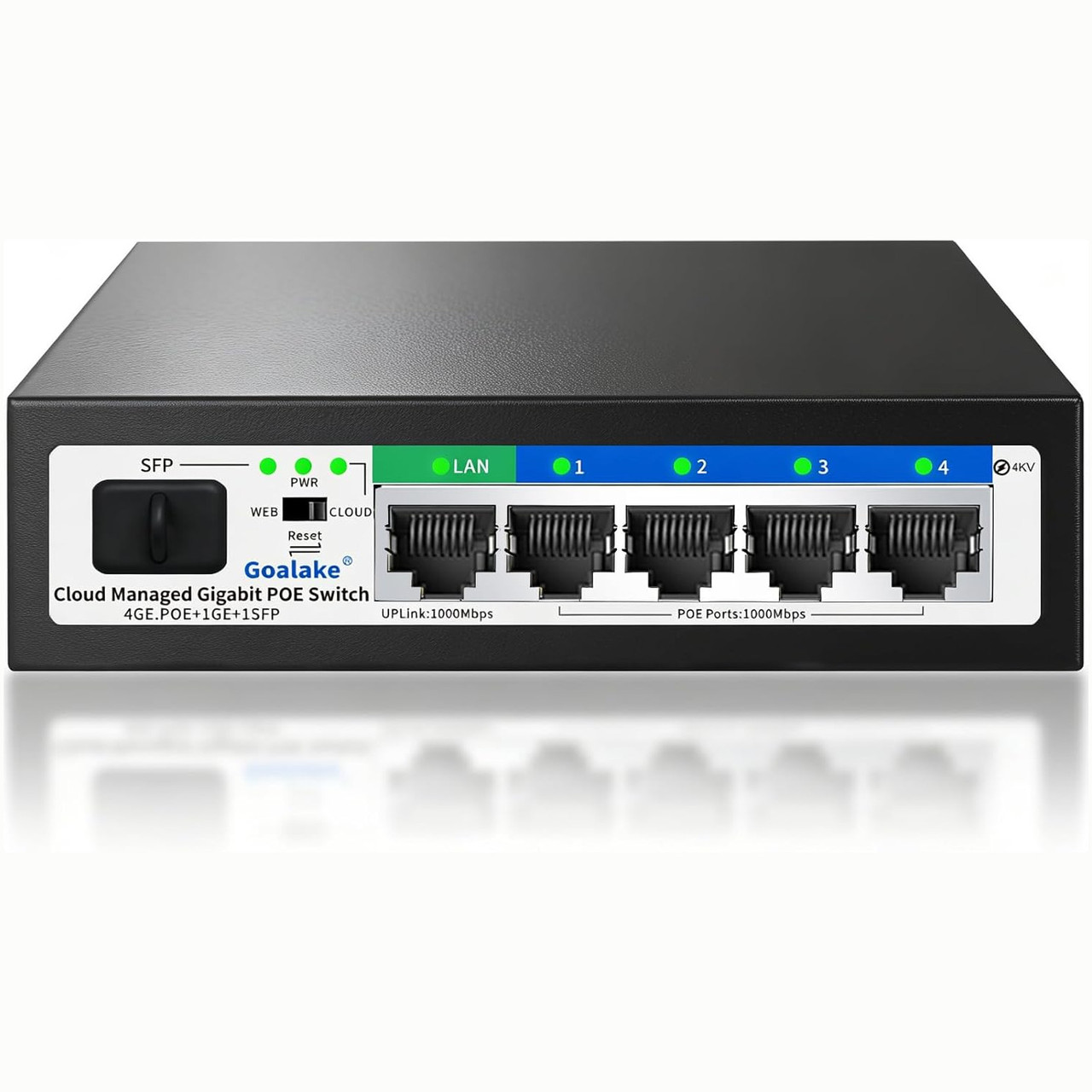 Комутатор Goalake GPS204 PoE керований — 6 портів Gigabit, 4×PoE, 52 Вт, SFP uplink, для офісу. Уцінка, фото 1