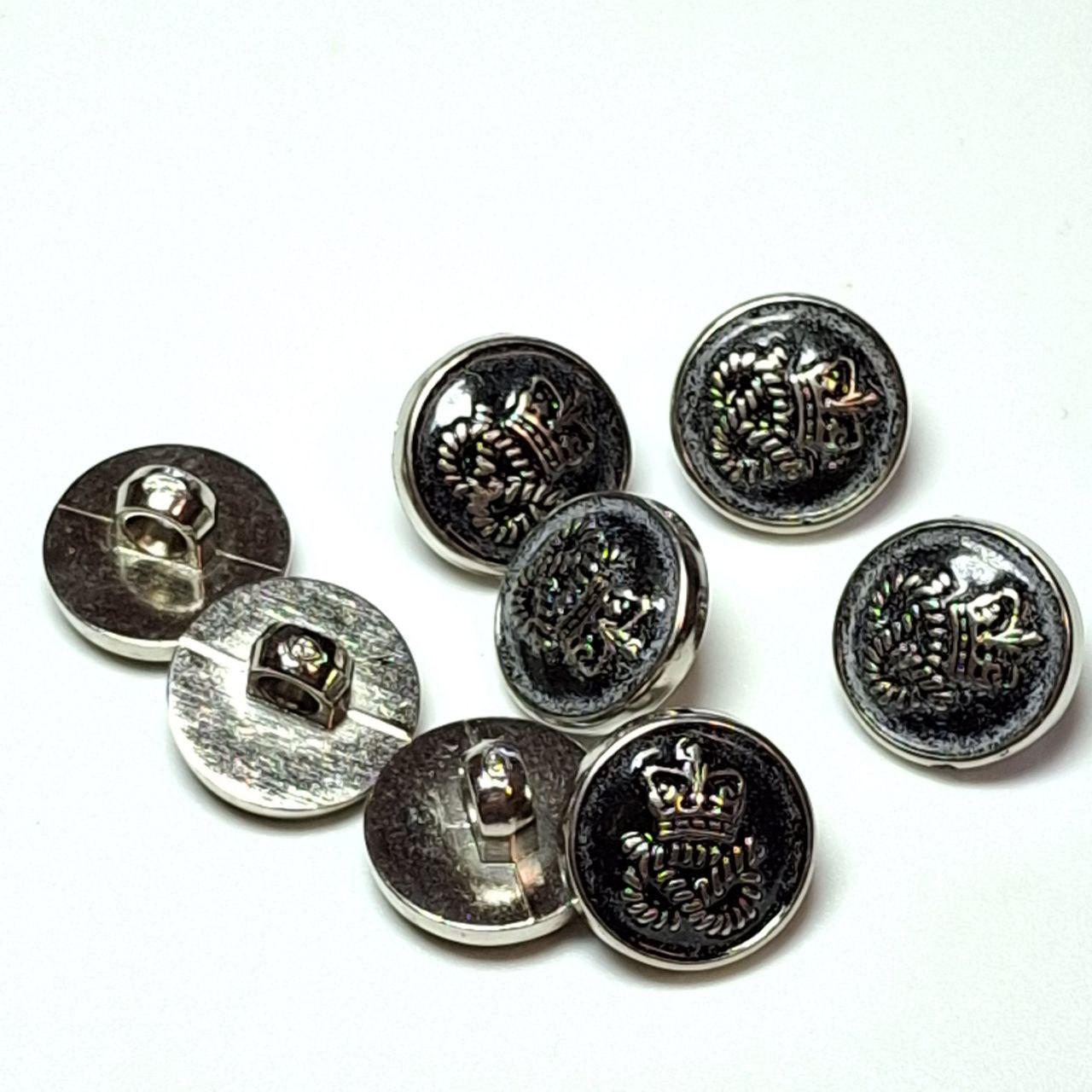 Ґудзик 12мм круглий глянцевий на ніжці, графітово-сріблястий з обідком та малюнком, фото 1