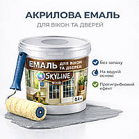 Акрилова емаль для вікон та дверей SkyLine Wood без запаху, з протигрибковим ефектом, сіра, 0.4 л