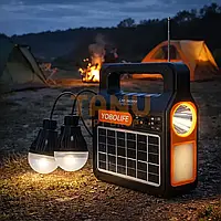 Потужний ліхтар із радіо YoboLIFE LM-3609M зарядна станція 6000 мАг на сонячній панелі + 2 лампи
