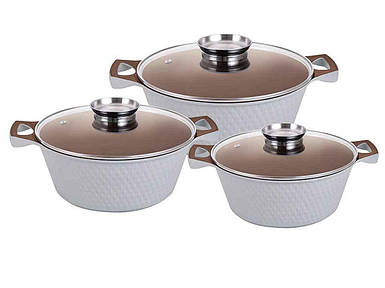 Набір посуду 3пр. каструль круглих 2/3,6/5,6л алюм. з скл.кр. індукц. Білий YS80CS-I ТМ ZAUBERG