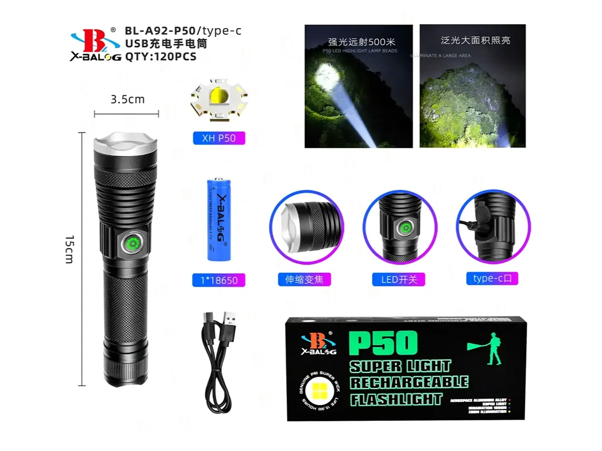 Ліхтар поліцейський Type-C XH P50 1x18650 Bailong BL-A92-P50 120шт 7392, фото 1
