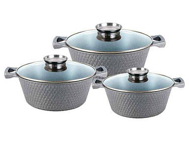 Набір посуду 3пр. каструль круглих 2/3,6/5,6л алюм. з скл.кр. індукц. Сірий YS80CS - G ТМ ZAUBERG