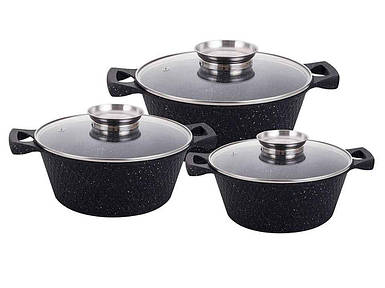 Набір посуду 3пр. каструль круглих 2/3,6/5,6л алюм. з скл.кр. індукц. Чорний YS80CS-B ТМ ZAUBERG