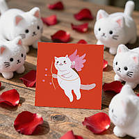 Листівка до Дня Закоханих (100х100мм.) "Котик-купідон"