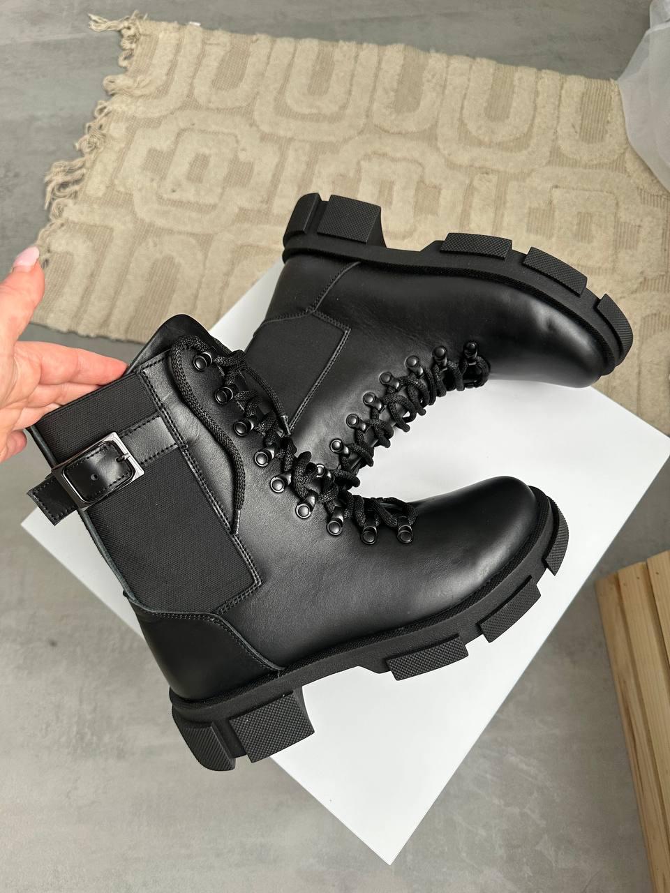 Черевики зимові чорні  з резинками по боках+ блискавка та шкурівка натуральна шкіра 39-25.5 см, фото 1
