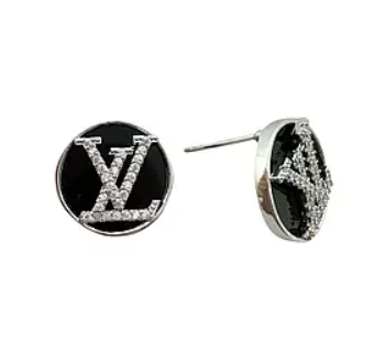 Срібні Сережки гвоздики Луї Вітон біле медзолото колір срібло, фото 1
