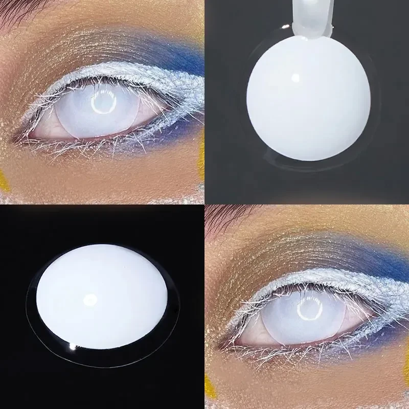 Білі Сліпі Контактні Лінзи Бельмо| Кольорові лінзи для краси ( Нульовки ) | Крейзі/Косплей/Хелловін| Для світлих – чорних очей, фото 1