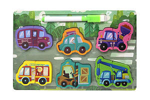 Дошка для малювання 15*22,5см+розвиваюча гра пазл з двох частин Автомобілі