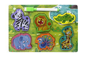 Дошка для малювання 15*22,5см+розвиваюча гра пазл з двох частин Тварини