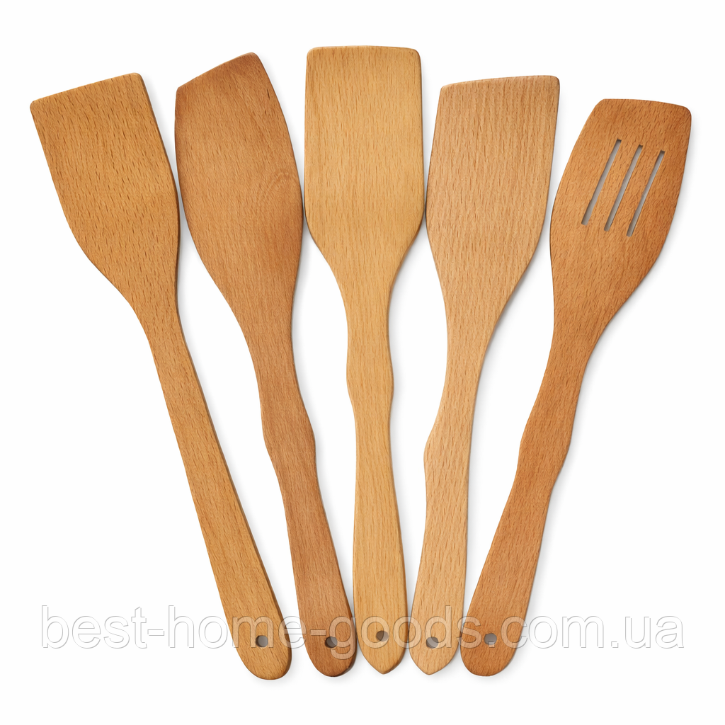 Набір дерев'яних лопаток для кухні з бука 5 шт | Універсальні кухонні інструменти, фото 1