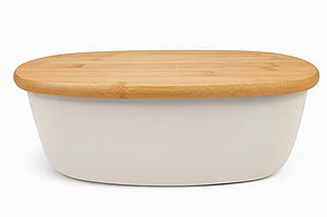 Хлібниця 2-в-1 з бамбуковою кришкою-дошкою, овальна, 37.5×22.5×14 см – стильна та практична