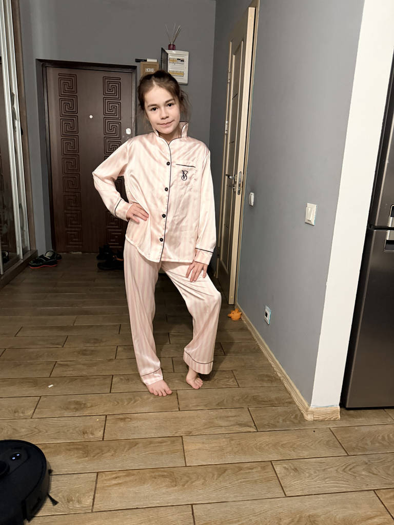 Стильна дитяча шовкова піжама рубашка штани у полоску - фото покупателей 1