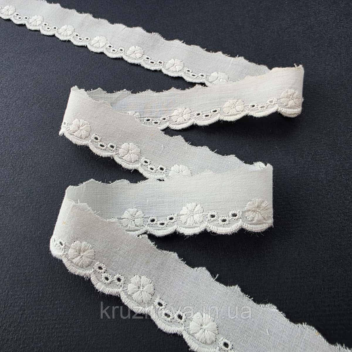 Ажурне мереживо прошва (вишивка на батисті) білого кольору (тепл.відтінок), ширина 2.0 см, фото 1
